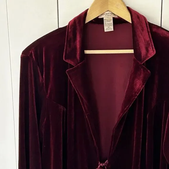 Women's Velvet Tie Front Topper Jacket Size 2x Cranberry Red Notations Holiday - Picture 3 of 8